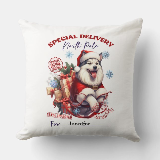 Cute Siberian Husky Christmas Throw Pillow Kissen (Vorderseite)