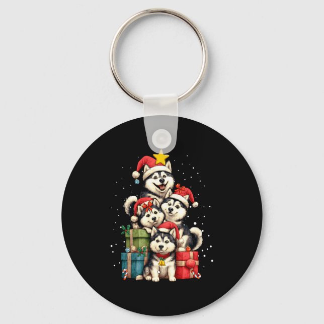 Cute Siberian Husky Le Dog Christmas Tree Xmas Hat Schlüsselanhänger (Vorderseite)