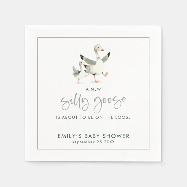 Cute Silly Goose About to Be on Loose Baby Shower Serviette (Vorderseite)