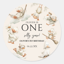 cute Silly Goose ,One Silly Goose 1st Party Runder Aufkleber