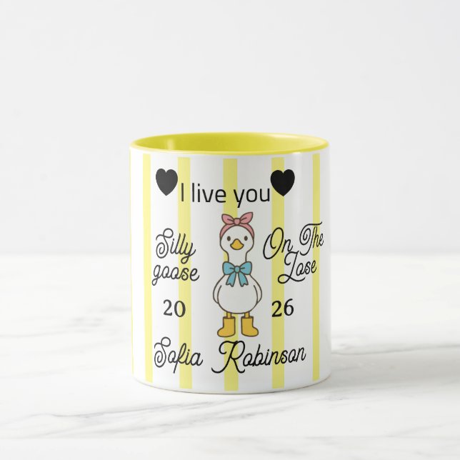 Cute Silly Goose Pink Stripe Personalized Mug Tasse (Zentrum)