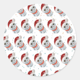 Cute Silver Gray Cat With Christmas Cat Collar Runder Aufkleber