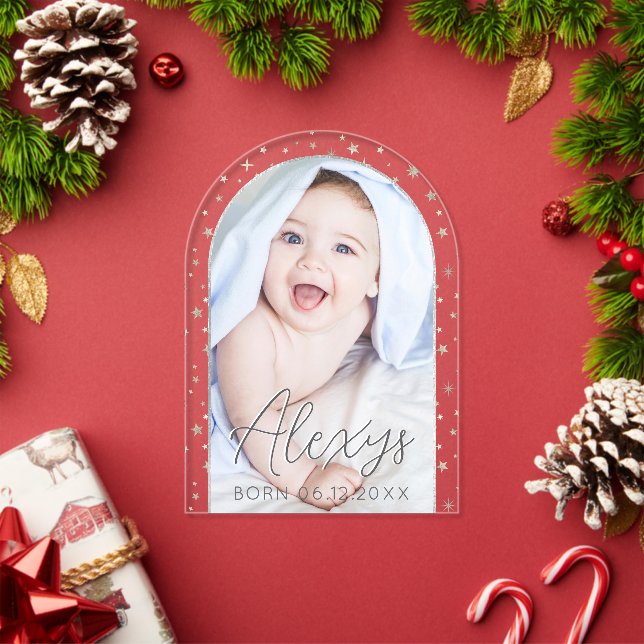 Cute Silver Stars Hiver Photo Faire-part de naissa (Insitu (vacances))