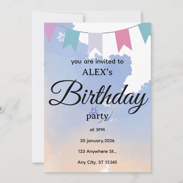 Cute Simple Birthday Party Invitation Einladung (Rückseite)