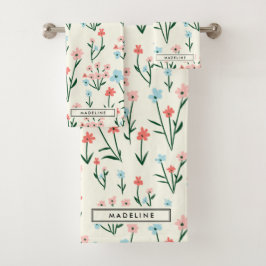 Cute Simple Botanical Pink Blue Flower Floral