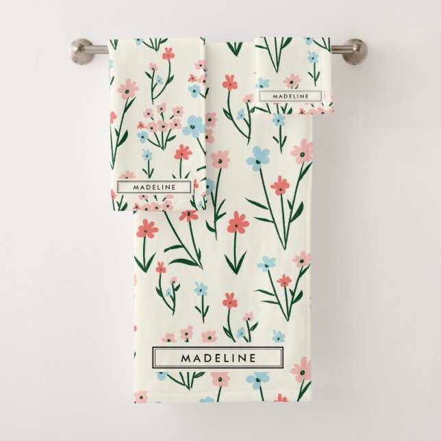 Cute Simple Botanical Pink Blue Flower Floral (En situation)