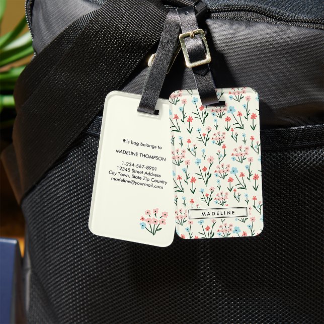 Cute Simple Botanical Pink Blue Flower Floral Gepäckanhänger (Von Creator hochgeladen)