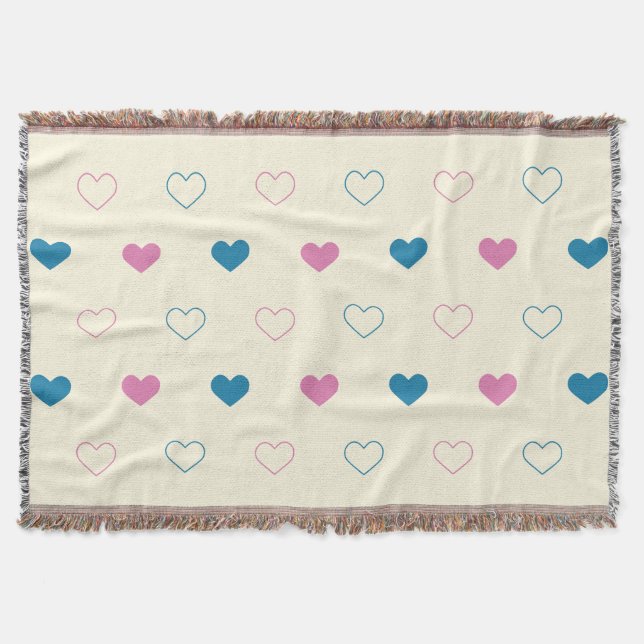 Cute Simple Heart Muster blau rosa creme Decke (Vorderseite)