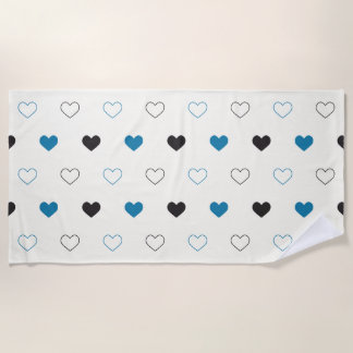 Cute Simple Heart Muster blau schwarz creme Strandtuch