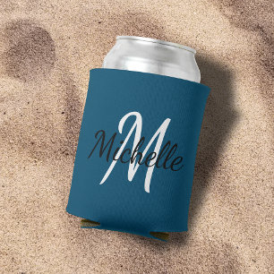 Cute Simple Modern Blue & White Monogram Template Dosenkühler