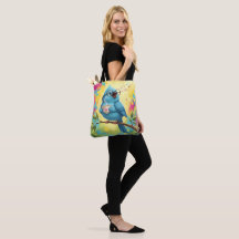 Cute Singing Blue Bird Stylish Tote | Cute Coffee 