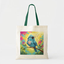 Cute Singing Blue Bird Tote Bag | Cozy Coffee Love