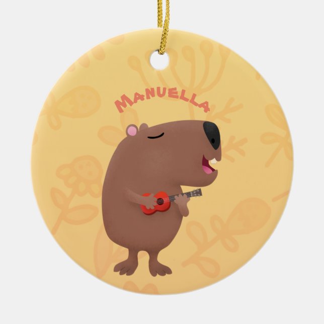 Cute singing capybara ukulele cartoon illustration keramik ornament (Vorne)