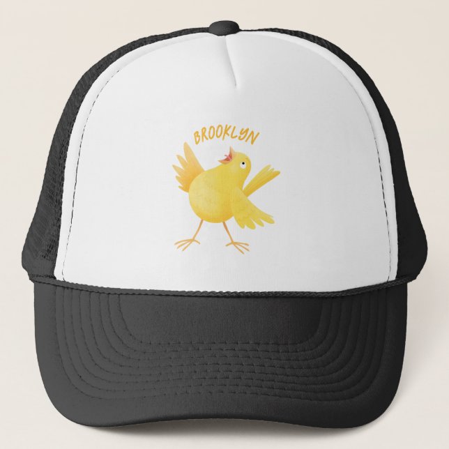 Cute singing yellow canary bird cartoon truckerkappe (Vorderseite)