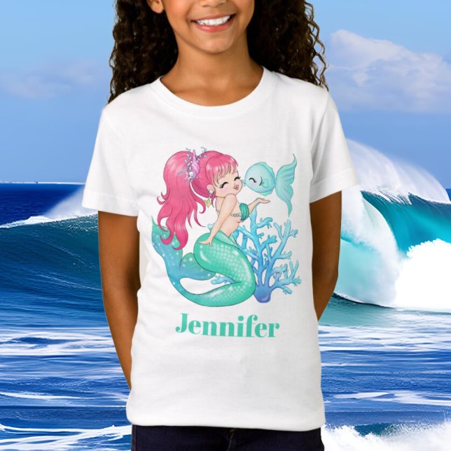 Cute sirène et poisson ajouter nom t-shirt (Créateur téléchargé)