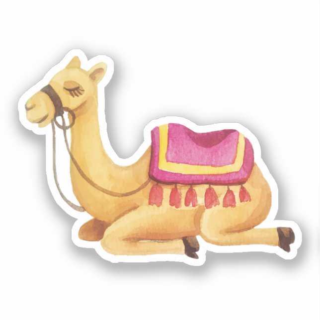 Cute Sitting Watercolor Camel Sticker (Recto)