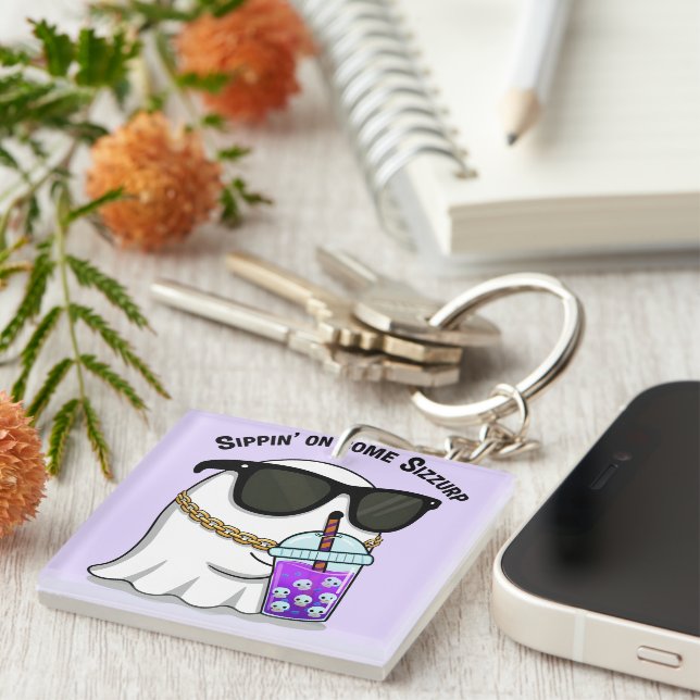 Cute Sizzurp Ghost Keychain – Funny Kawaii Ghost C (Devant Droit)
