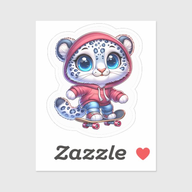 Cute Skating Snow Leopard Stickers Kawaii Sport (Feuille)