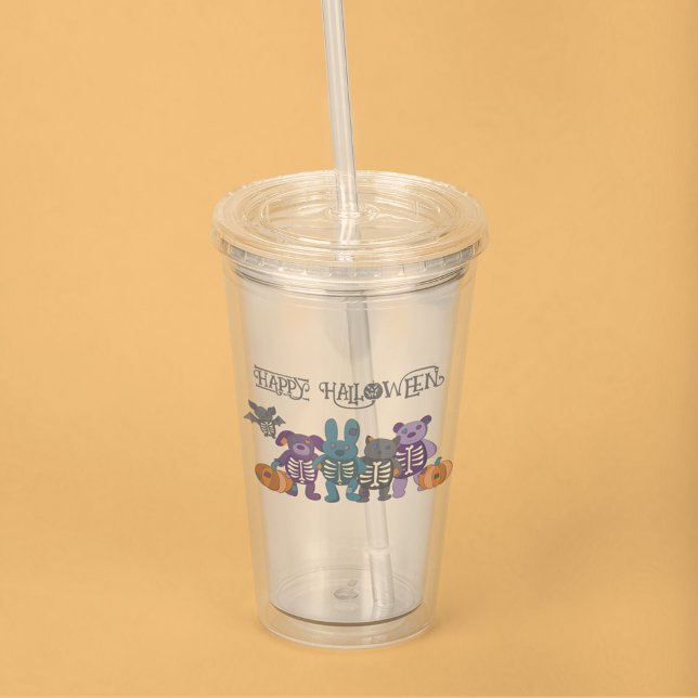 Cute Skeleton Animals and Pumpkins Halloween Acryltrinkbecher (Von Creator hochgeladen)