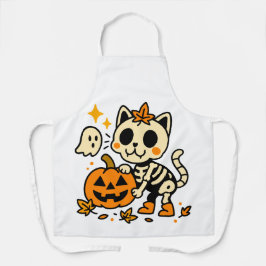 Cute Skeleton Cat All-Over Print Apron, Medium Schürze