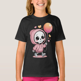 Cute Skeleton Holding Balloon Valentine Day Horror T-Shirt