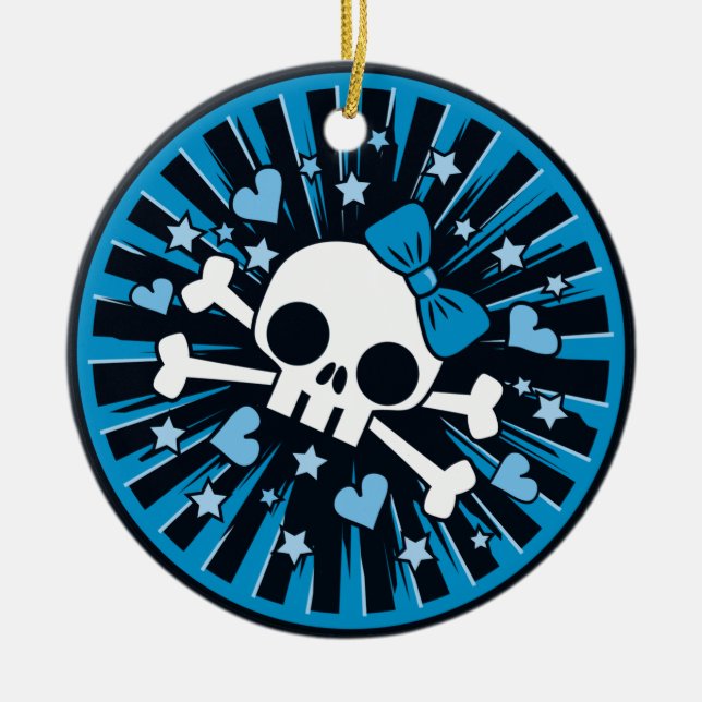 Cute Skull and Crossbones Ceramic Ornament (Vorne)