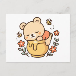 Cute Sleeping Bear Honey Pot Kawaii Design Feiertagspostkarte
