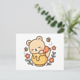Cute Sleeping Bear Honey Pot Kawaii Design Postkarte