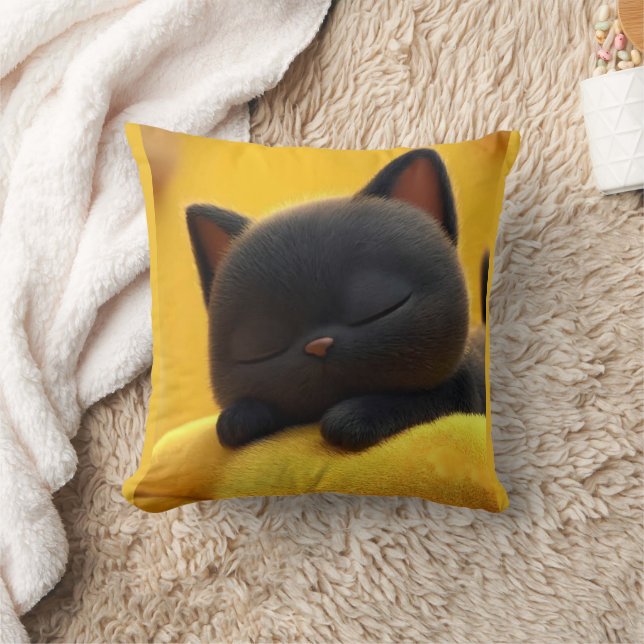 Cute Sleeping Black Cat Pillow Cozy Pet Lover Gift Kissen (Decke)