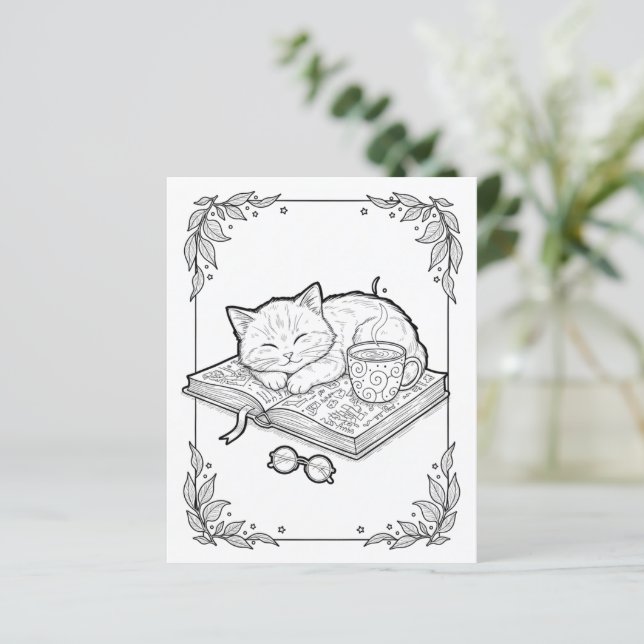 Cute Sleeping Cat Coloring Page (Stehend Vorderseite)
