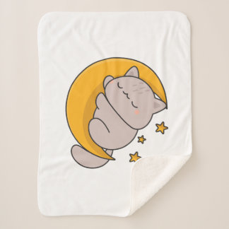 Cute Sleeping Cat on Crescent Moon Sherpadecke