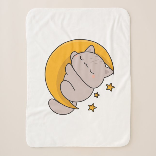 Cute Sleeping Cat on Crescent Moon Sherpadecke (Vorderseite)
