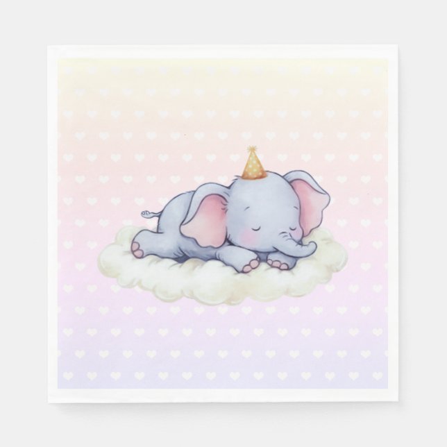 Cute Sleeping Elephant Baby Shower Paper Napkins Serviette (Vorderseite)