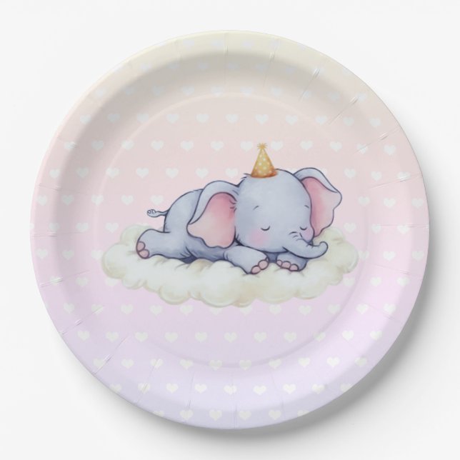 Cute Sleeping Elephant Baby Shower Paper Plates Pappteller (Vorderseite)