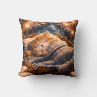 Cute Sleeping Kitten Cozy Fantasy Pillow Kissen