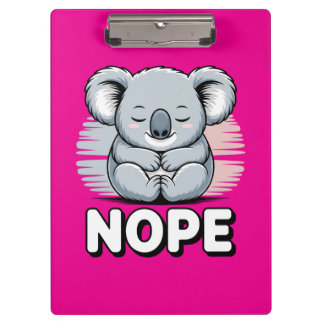 Cute Sleeping Koala “Nope” Funny Cartoon Klemmbrett
