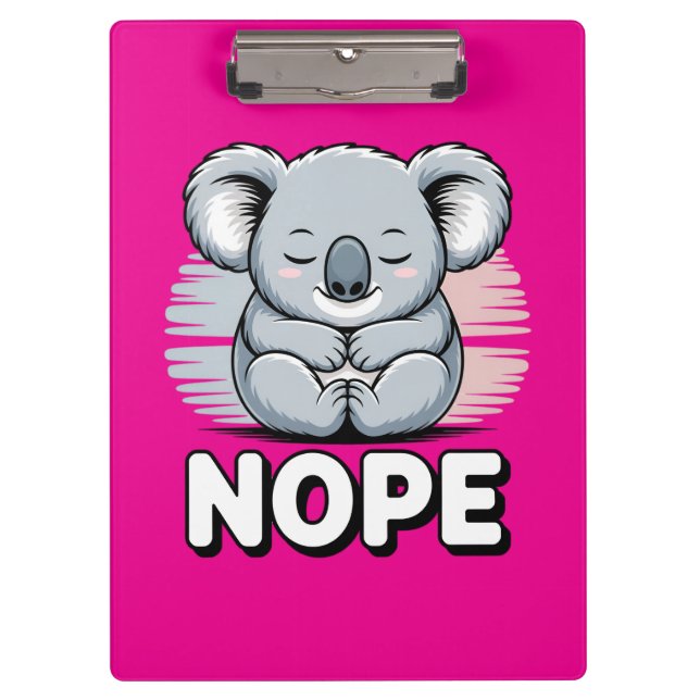 Cute Sleeping Koala “Nope” Funny Cartoon Klemmbrett (Vorderseite)