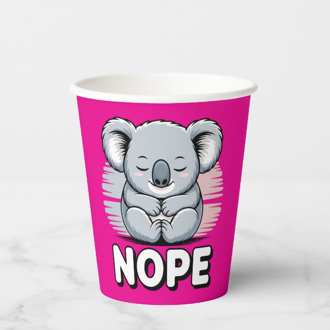 Cute Sleeping Koala “Nope” Funny Cartoon Pappbecher (Vorderseite)