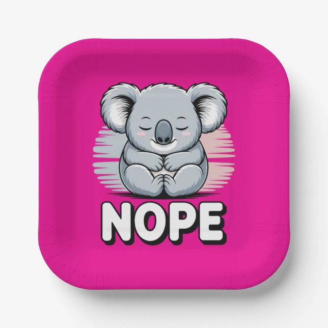 Cute Sleeping Koala “Nope” Funny Cartoon Pappteller (Vorderseite)