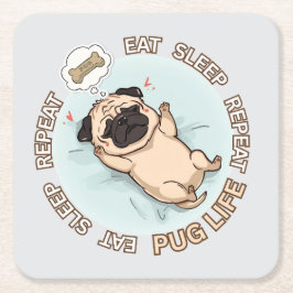 Cute Sleeping Pug Paper Coaster | Eat Sleep Repeat Rechteckiger Pappuntersetzer