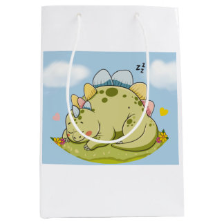 Cute Sleeping Stegosaurus Pastel Dinosaur Gift Bag Mittlere Geschenktüte