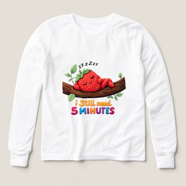 Cute Sleeping Strawberry Girls’ Long Sleev tshirt (Design Vorderseite)