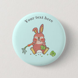 Cute Sleepy Bunny Rabbit Blue Button