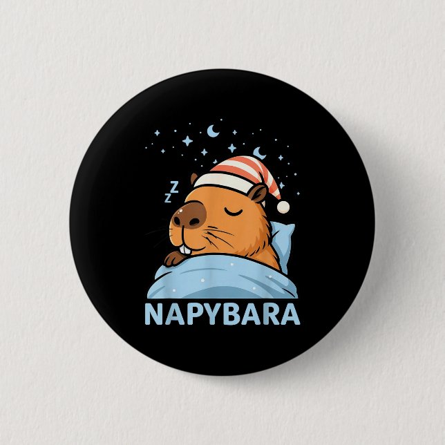 Cute Sleepy Capybara Funny Napybara Pajamas  Button (Vorderseite)