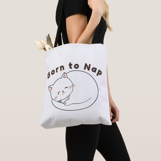 Cute Sleepy Cat “Born to Nap” Line Art Design Tasche (Von Nahem)