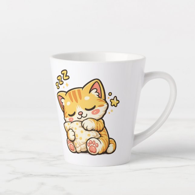 Cute Sleepy Cat Pillow Milchtasse (Rechts)