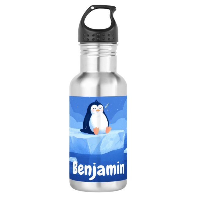 Cute Sleepy Penguin, Personalized Water Bottle Edelstahlflasche (Vorderseite)