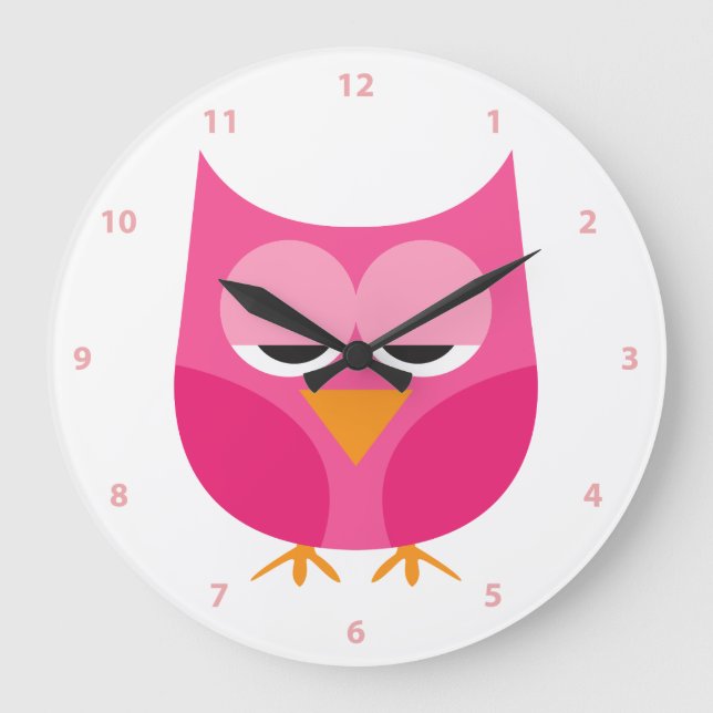 Cute Sleepy Pink Owl With Numbers Große Wanduhr (Vorderseite)
