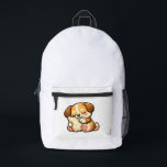 Cute Sleepy Puppy with Pillow Bedruckter Rucksack<br><div class="desc">Adorable kawaii puppy cuddling a cozy pillow. Perfect cute design for dog lovers and cozy vibes.</div>