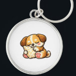 Cute Sleepy Puppy with Pillow Schlüsselanhänger<br><div class="desc">Adorable kawaii puppy cuddling a cozy pillow. Perfect cute design for dog lovers and cozy vibes.</div>